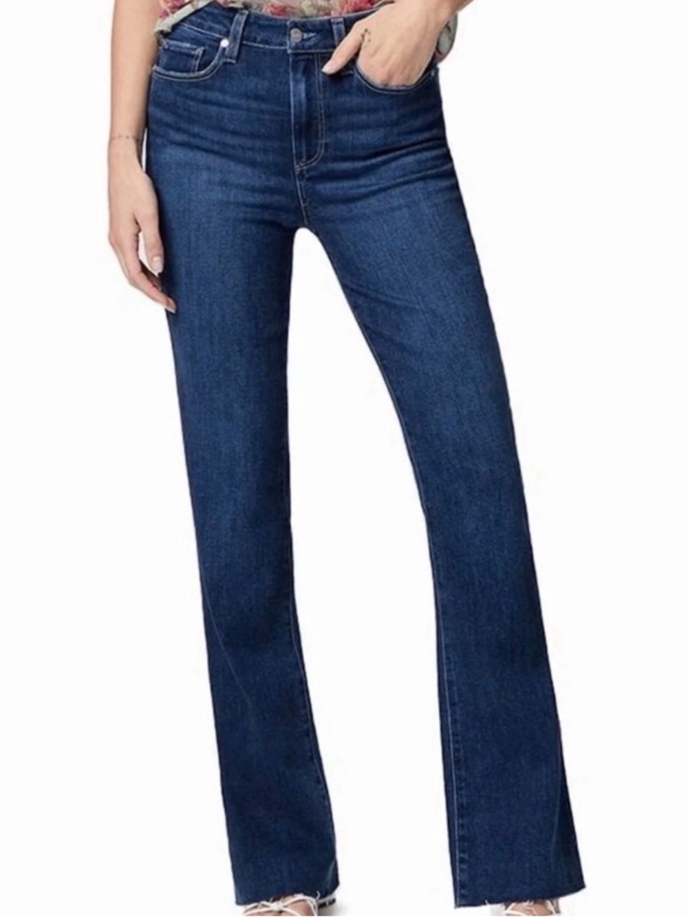 PAIGE Laurel Canyon High  Rise Bootcut Flare Jeans Raw Hem 26 32” Inseam